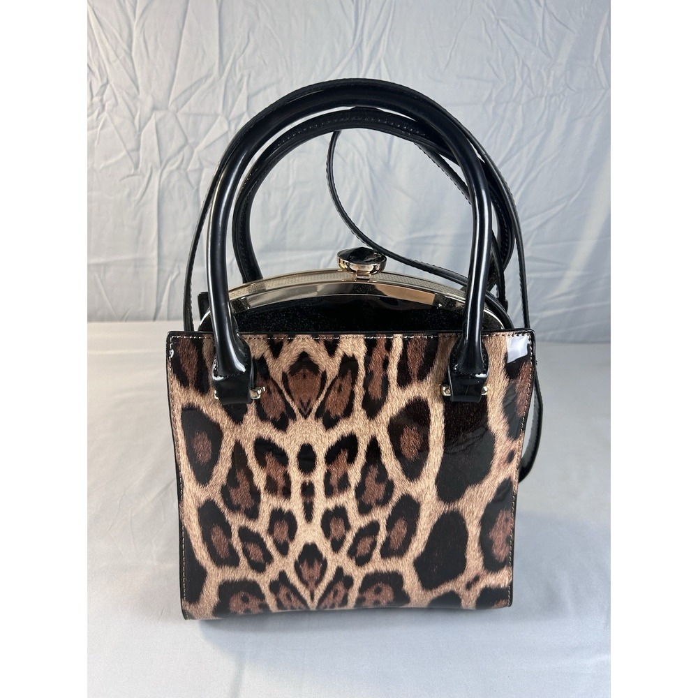 Rimen & Co Leopard Print Patent Handbag Frame Satchel Top Handle Bag